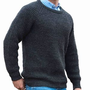 Aran Crafts Men's Fisherman Irish Rib Crew Neck Wool Sweater
